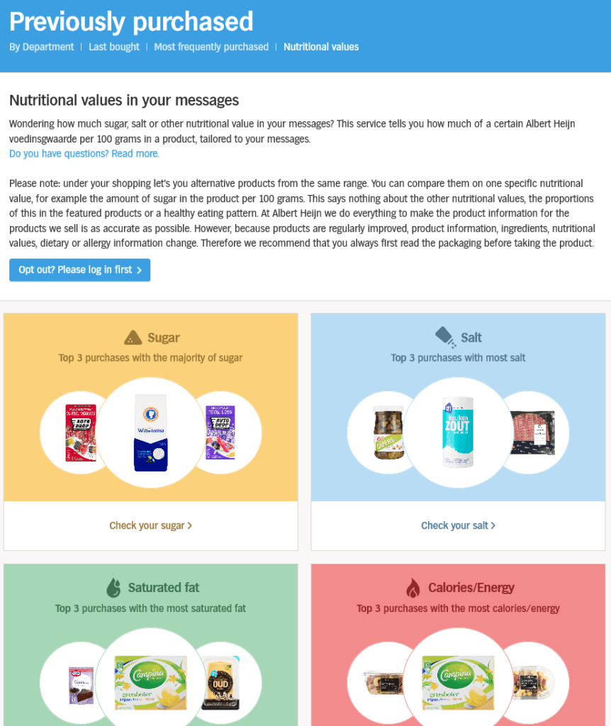 Click here for video of personalized nutritional value analysis Nutritional value proposals based on previous purchases; omnichannel best practice